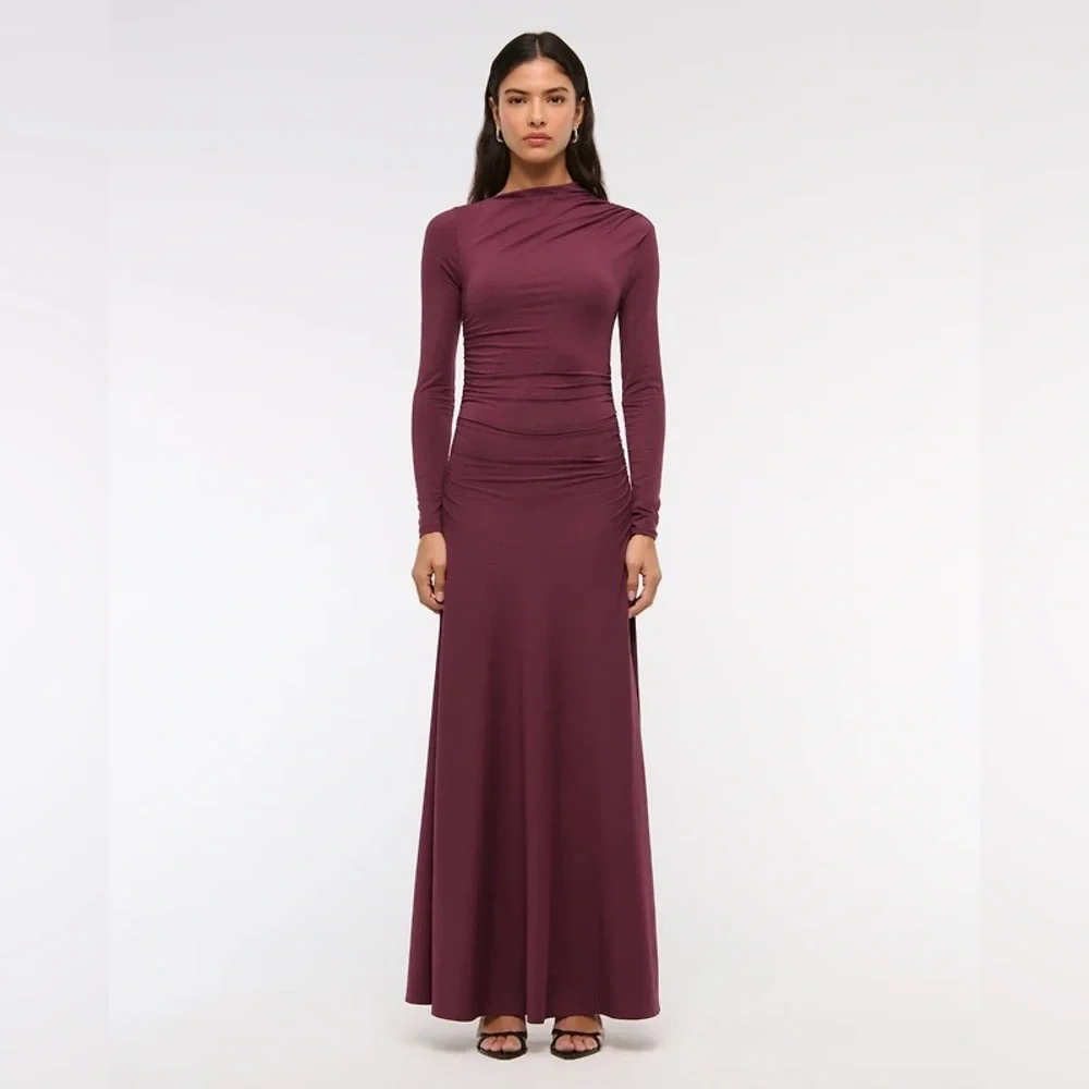 NWOT Abercrombie & Fitch High Neck Ruched Wrap Maxi Dress Wine Sz S